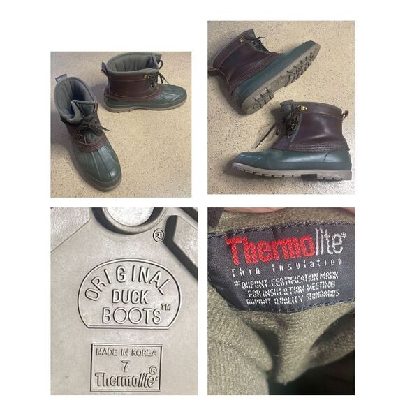 Sporto Vtg 90s Original Duck Boots 7 Green Brown - Picture 1 of 16